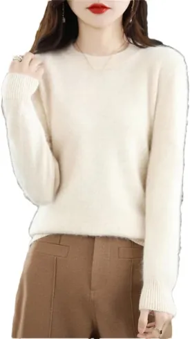 100% Ricenk Cashmere Crewneck Sweater Solid Color Casual Knitted Pullover Tops Basic Jumper