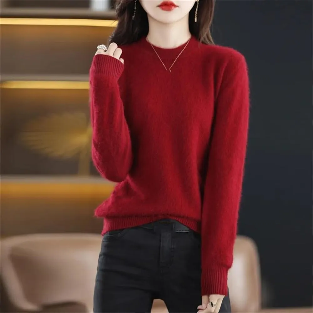 100% Ricenk Cashmere Crewneck Sweater Solid Color Casual Knitted Pullover Tops Basic Jumper
