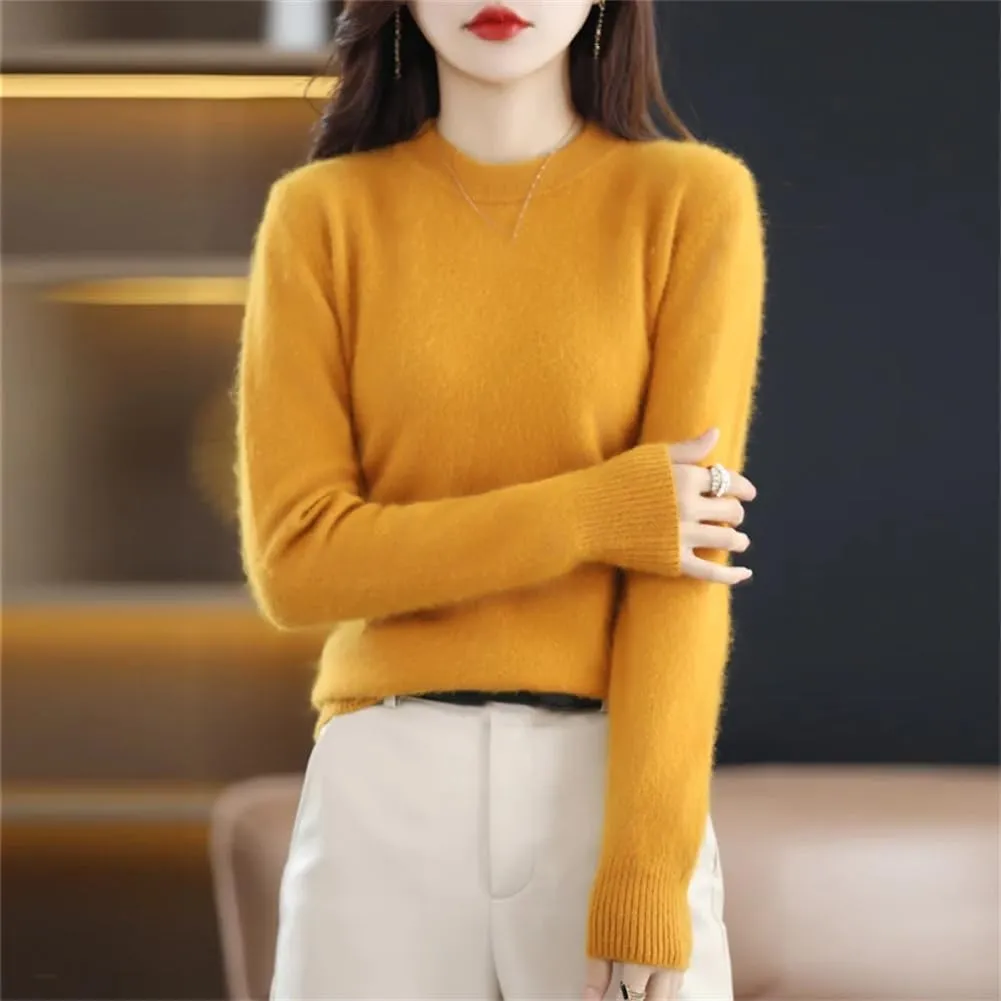 100% Ricenk Cashmere Crewneck Sweater Solid Color Casual Knitted Pullover Tops Basic Jumper