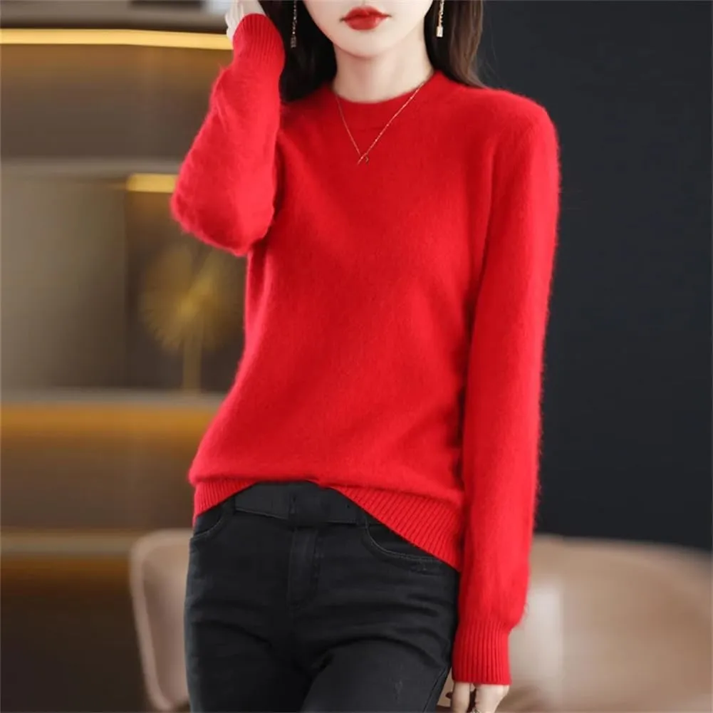 100% Ricenk Cashmere Crewneck Sweater Solid Color Casual Knitted Pullover Tops Basic Jumper