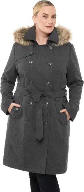 Alpine Swiss Womens Parka Trench Pea Coat Belt Jacket Fur Hood Reg & Plus Sizes