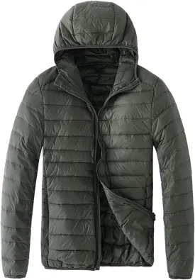 Bubble Jacket For Men With Hood Light Padded Packable Puffer Jacket Hooded Zip Up Lightweight Quilted Down Coat