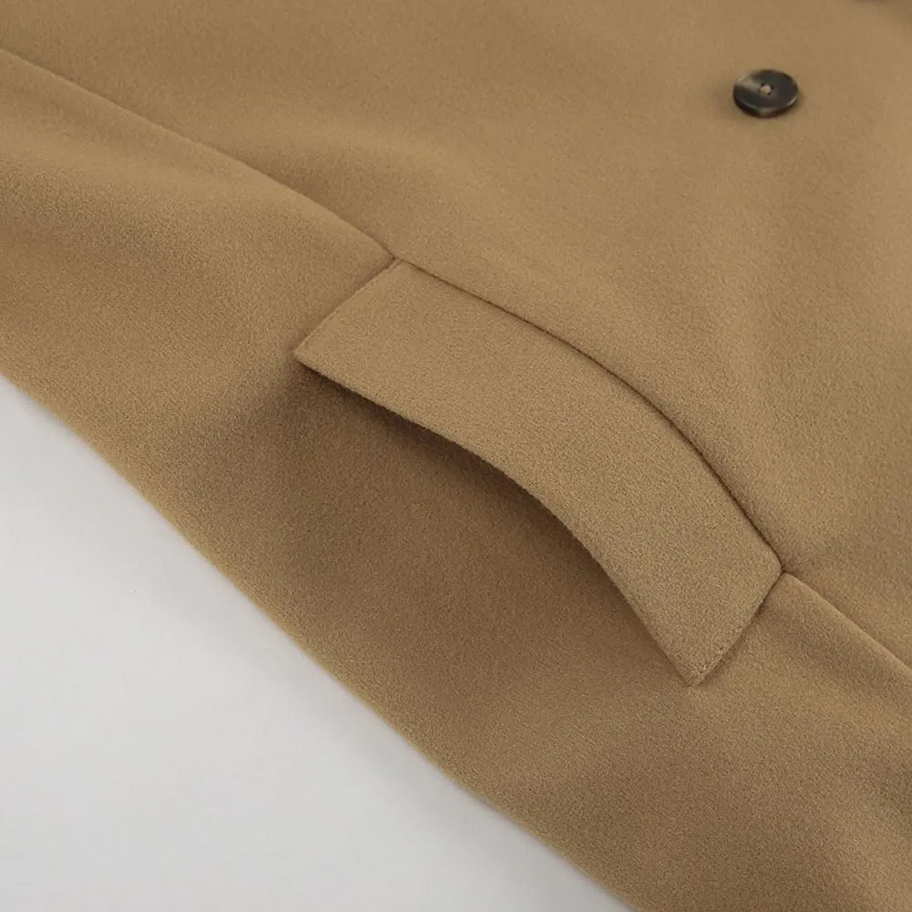CHARTOU Women Short Pea Coat Double Breast Lapel Collar Loose Fit Wool Blend Winter Jacket