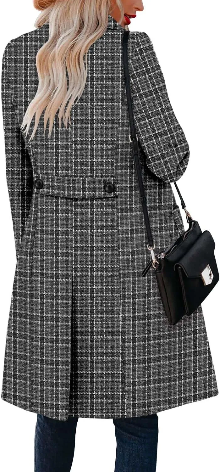 CHICZONE Women's Notch Lapel Double Breasted Mid Long Pea Coat Wool Blend Overcoat Winter Outwear