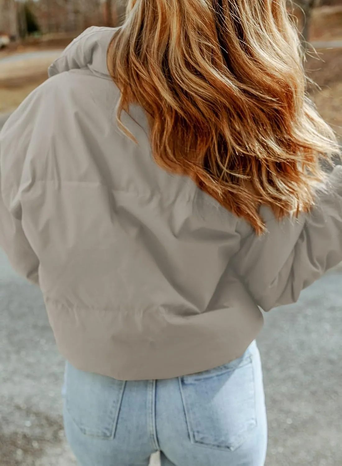 Dokotoo Womens Winter Cropped Puffer Jacket Full Zip Quilted Jackets Warm Coats with Pockets