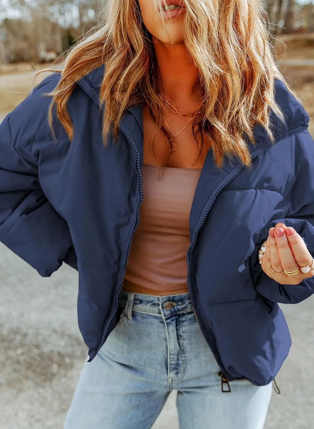 Dokotoo Womens Winter Cropped Puffer Jacket Full Zip Quilted Jackets Warm Coats with Pockets