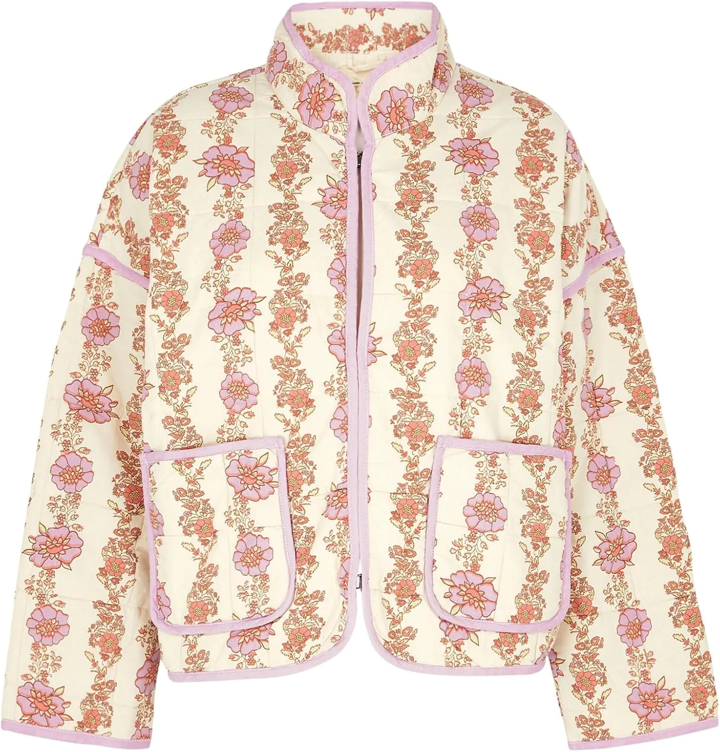 Floral Quilted Jacket for Women Cropped Lightweight Puffer Cardigan Coat Open Front Padded Outwear