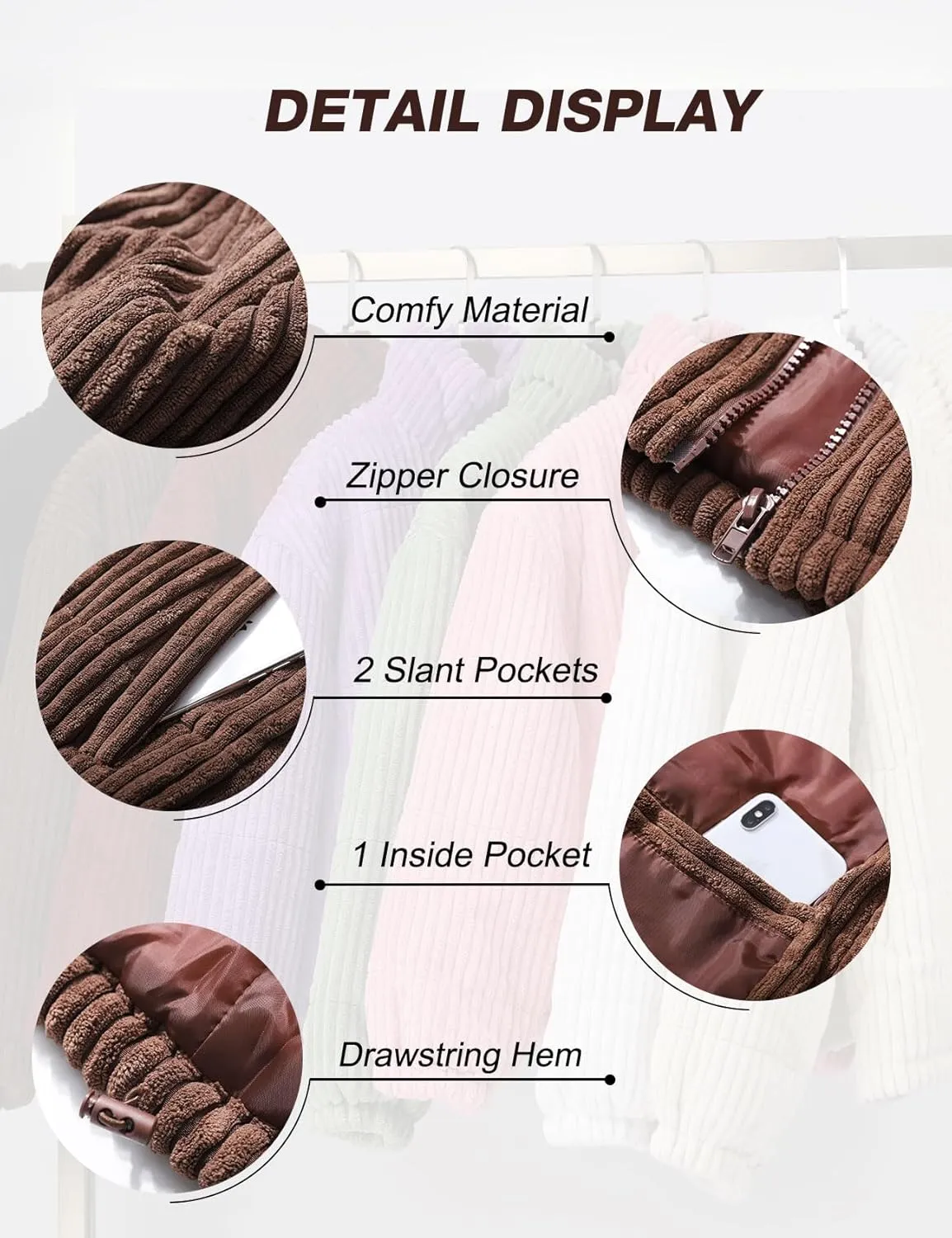 Flygo Corduroy Puffer Jacket Women Quilted Jackets Lightweight Baggy Zip Spring Fall Jackets Coats 2024