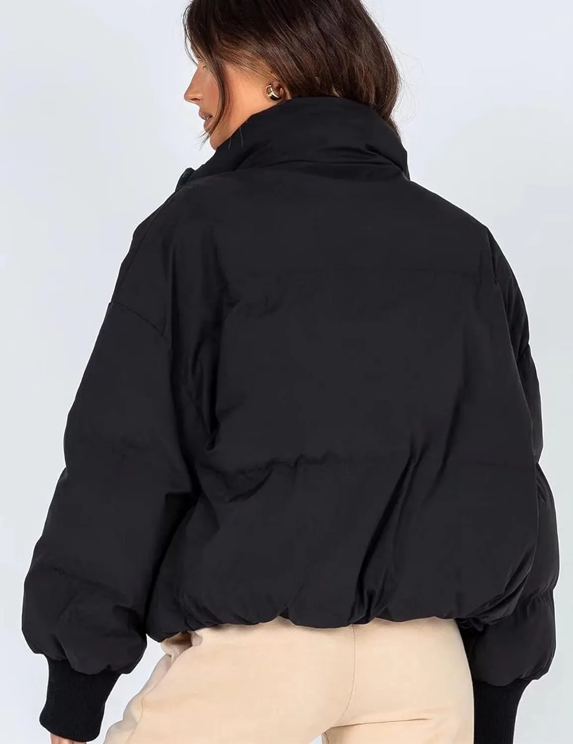 Flygo Winter Cropped Puffer Jacket Coats for Women 2024 Short Warm Quilted Jackets Outerwear with Pockets