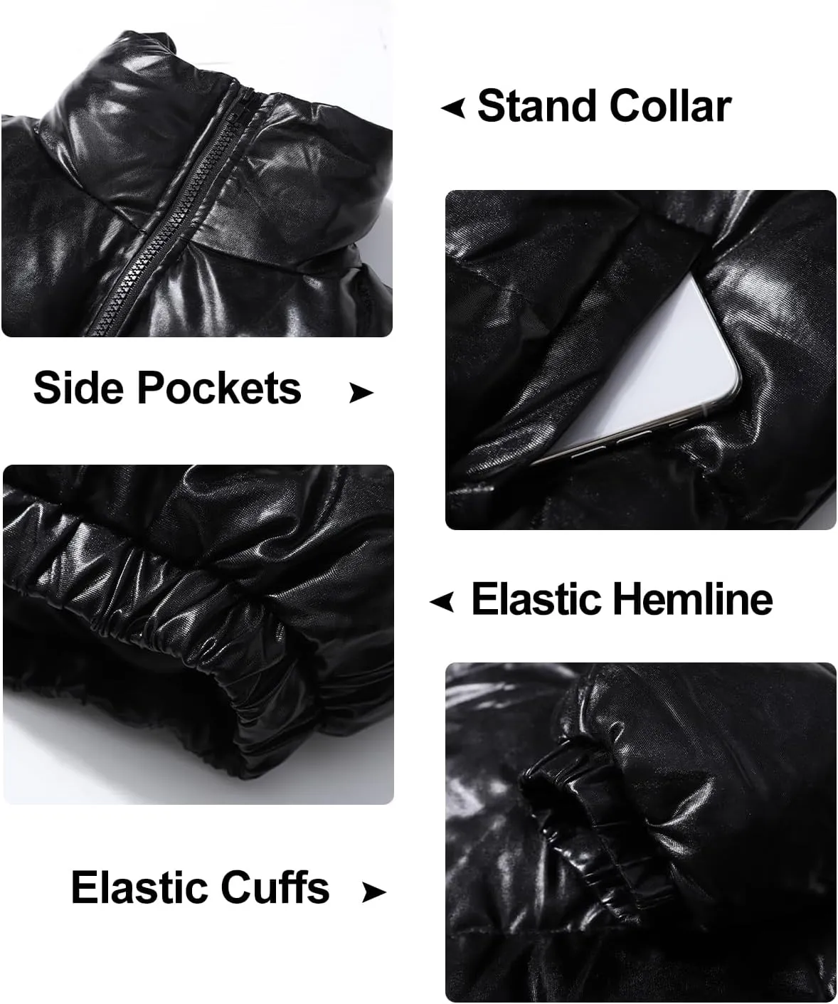 Flygo Women's Metallic Shiny Cropped Quilted Puffer Jacket - Zip Up Padded Down Coat Outerwear