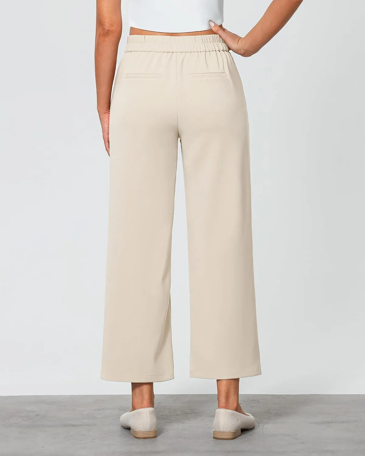 GRAPENT Cropped Pants for Women Trendy Business Casual High Waisted Pull On Wide Leg Stretchy Dress Pants with Pockets