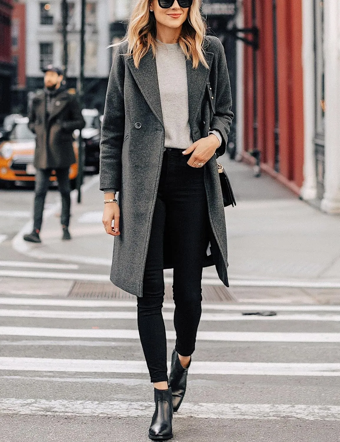 Hooever Women's Winter Wool Coat Casual Notch Lapel Single-Breasted Peacoat