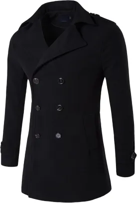 JEShifangjiusu Men'S Wool Blend Pea Coat Fashion Classic Double Breasted Trench Coat Warm Winter Business Lapel Overcoat