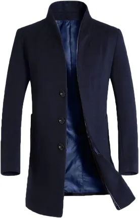 Lavnis Men's Trench Coat Long Wool Blend Overcoat Slim Fit Down Topcoat