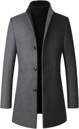Lavnis Men's Winter Trench Coat Wool Blend Pea Coat Slim Fit Single Breasted Topcoat Business Dowm Jacket