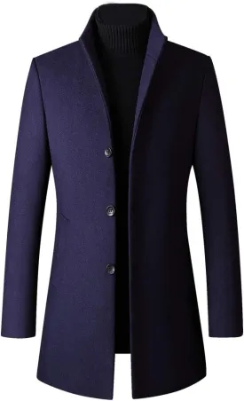 Lavnis Men's Winter Trench Coat Wool Blend Pea Coat Slim Fit Single Breasted Topcoat Business Dowm Jacket