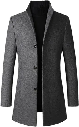 Lavnis Men's Winter Trench Coat Wool Blend Pea Coat Slim Fit Single Breasted Topcoat Business Dowm Jacket