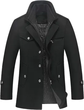 Litteking Men's Winter Pea Coat Casual Woolen Trench Coat Single Breasted Short Wool Jacket
