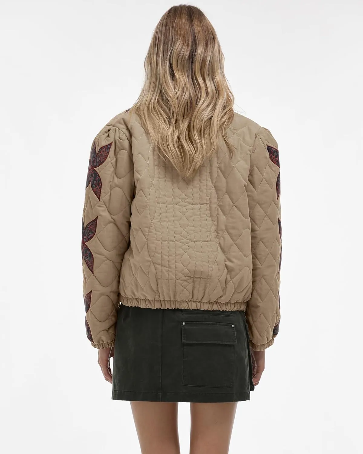 Locachy Women's Casual Cropped Puffer Jacket Lightweight Flower Embroidery Winter Warm Quilted Jacket Coat with Pockets