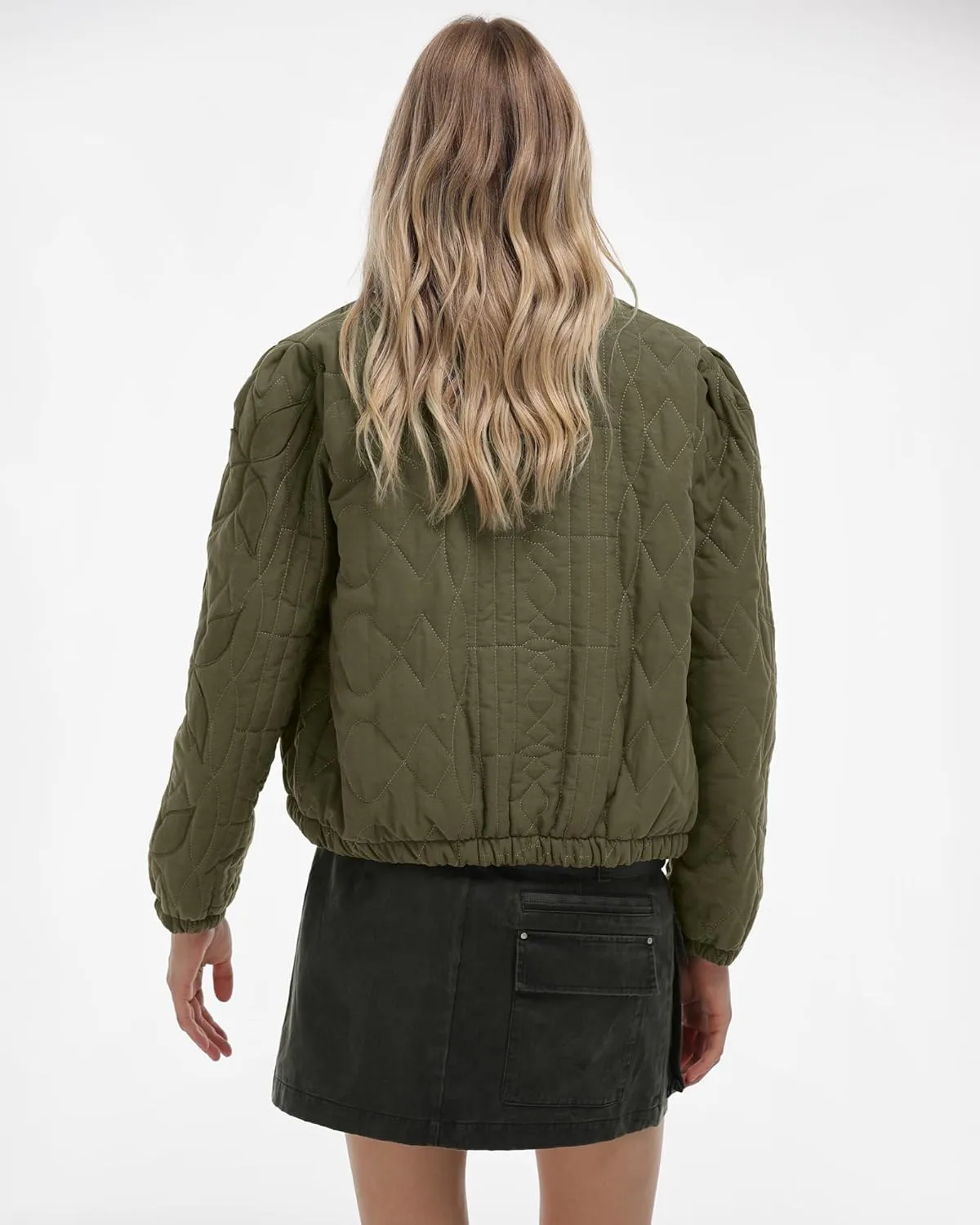 Locachy Women's Casual Cropped Puffer Jacket Lightweight Flower Embroidery Winter Warm Quilted Jacket Coat with Pockets