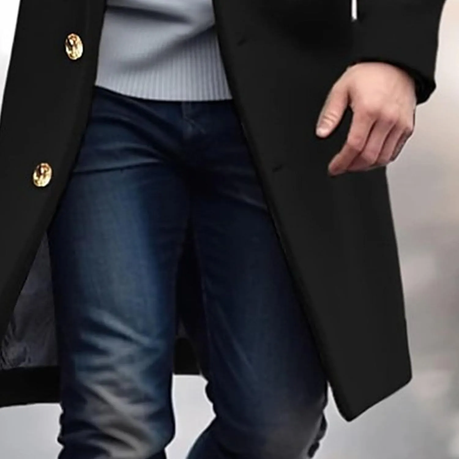 Maiyifu-GJ Mens Wool Blend Double Breasted Overcoat Winter Slim Fit Long Trench Coat Classic Lightweight Business Pea Jacket