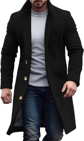 Maiyifu-GJ Mens Wool Blend Double Breasted Overcoat Winter Slim Fit Long Trench Coat Classic Lightweight Business Pea Jacket
