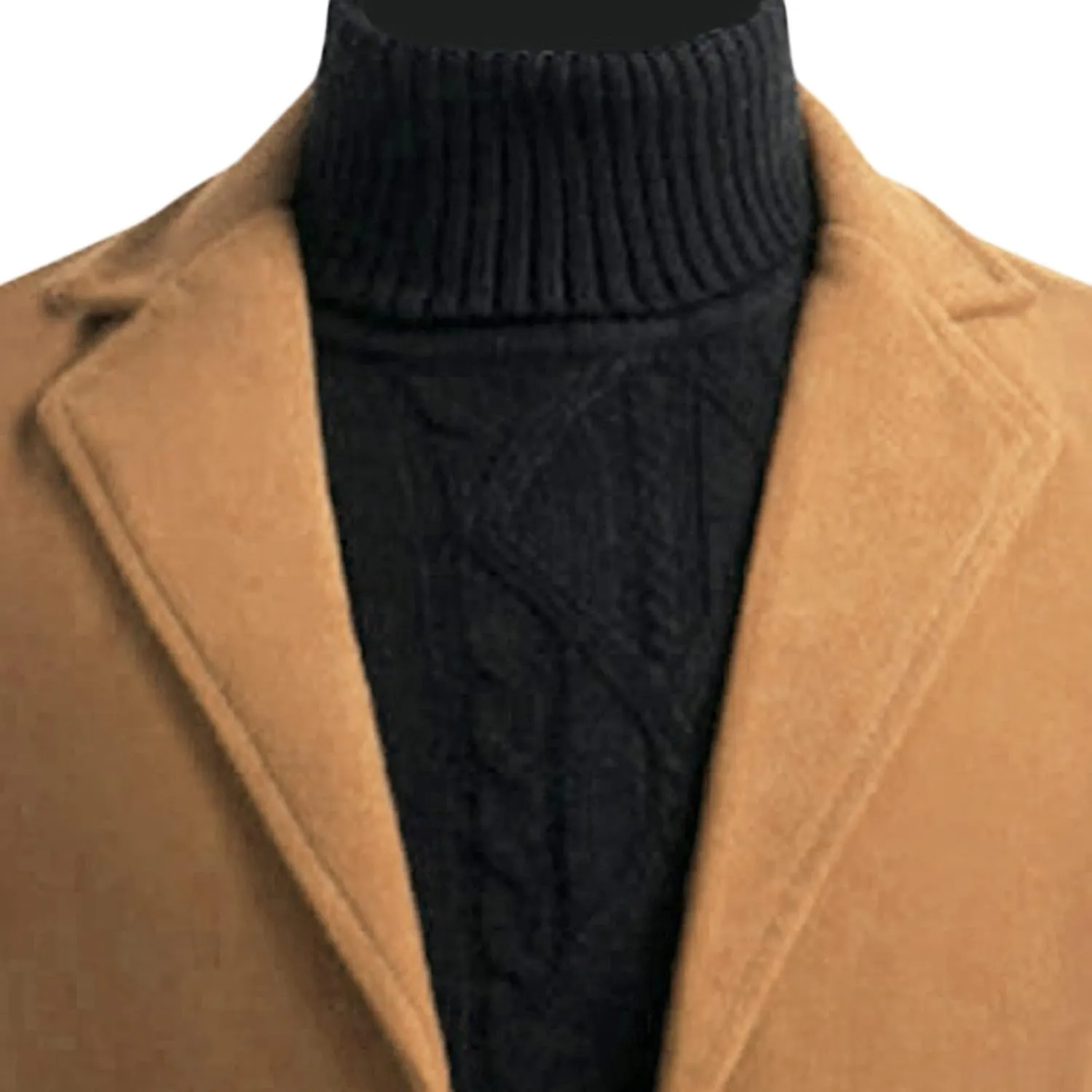 Maiyifu-GJ Mens Wool Blend Trench Coat Mid-Length Notched Collar Long Top Pea Coats Business Single Breasted Jacket Overcoat