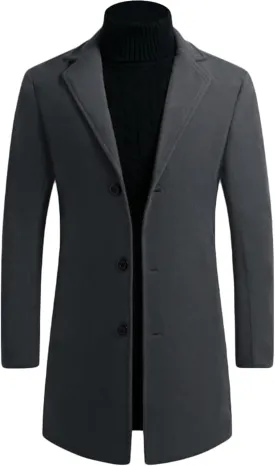 Maiyifu-GJ Mens Wool Blend Trench Coat Mid-Length Notched Collar Long Top Pea Coats Business Single Breasted Jacket Overcoat