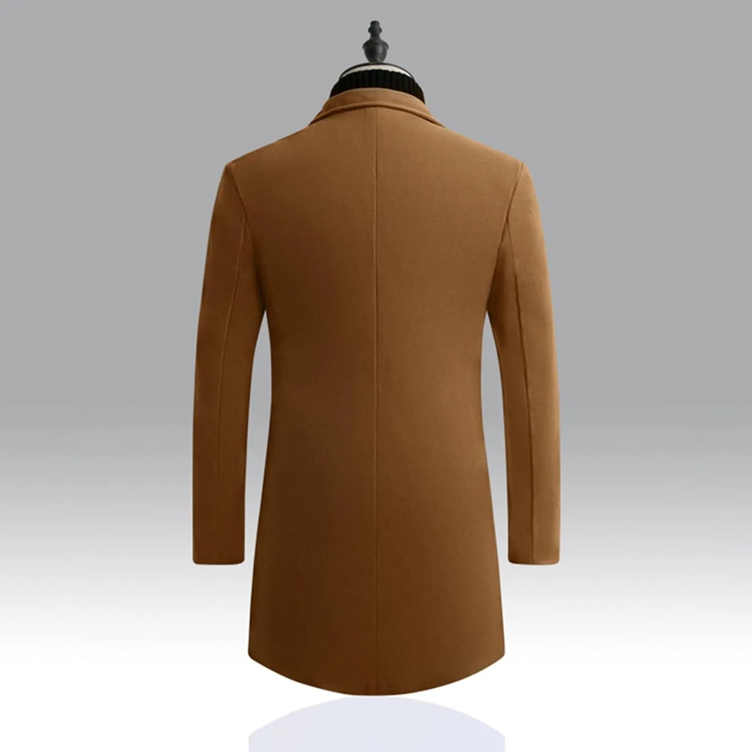 Maiyifu-GJ Mens Wool Blend Trench Coat Mid-Length Notched Collar Long Top Pea Coats Business Single Breasted Jacket Overcoat