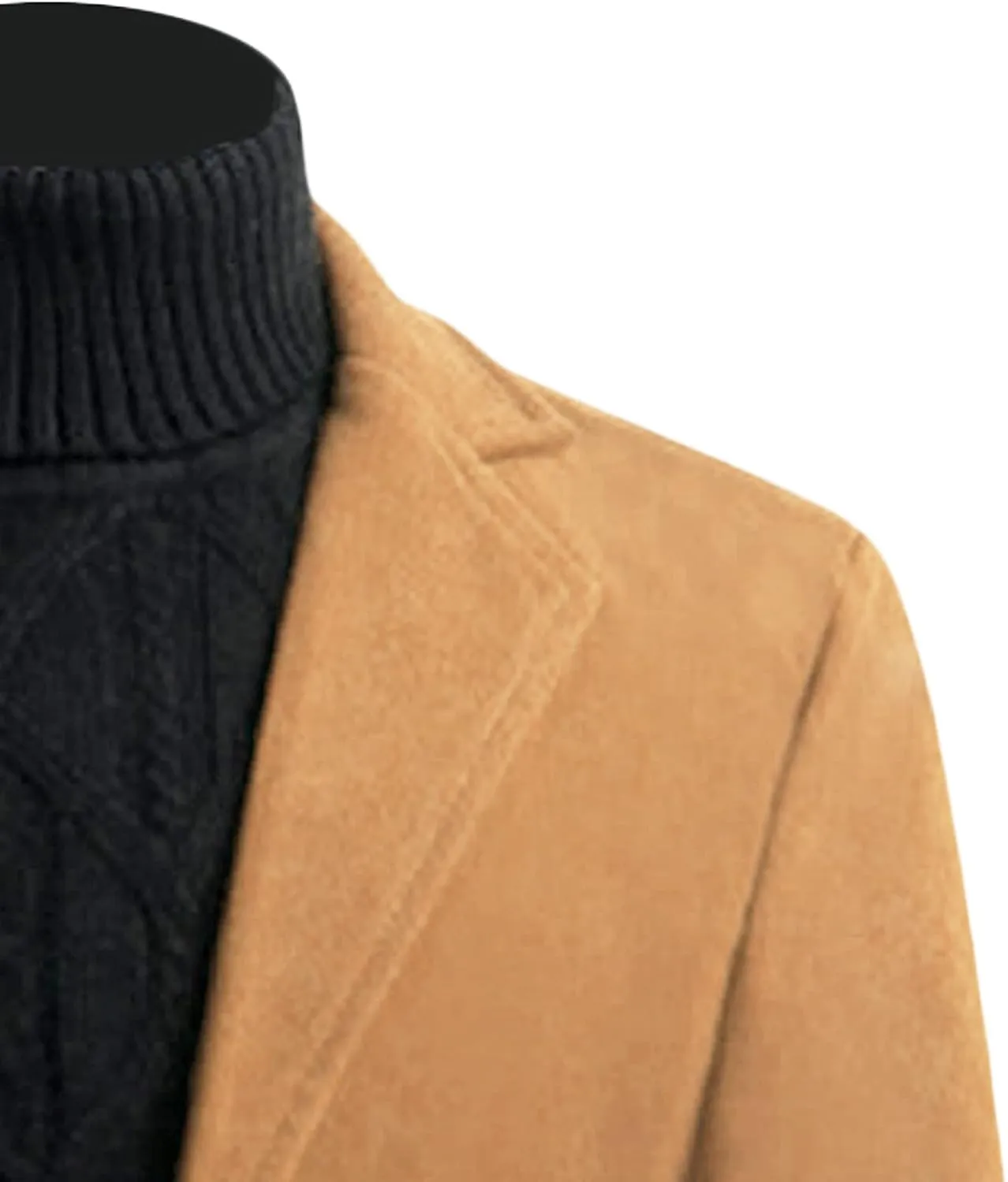 Maiyifu-GJ Mens Wool Blend Trench Coat Mid-Length Notched Collar Long Top Pea Coats Business Single Breasted Jacket Overcoat