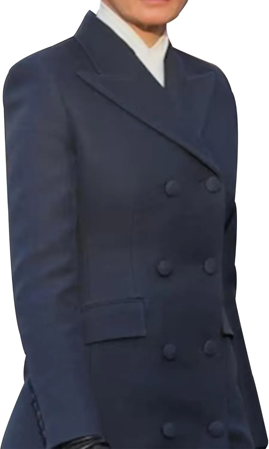 Melania Navy Blue Wool Trench Coat - Double-Breasted Long Cashmere Wool Coat