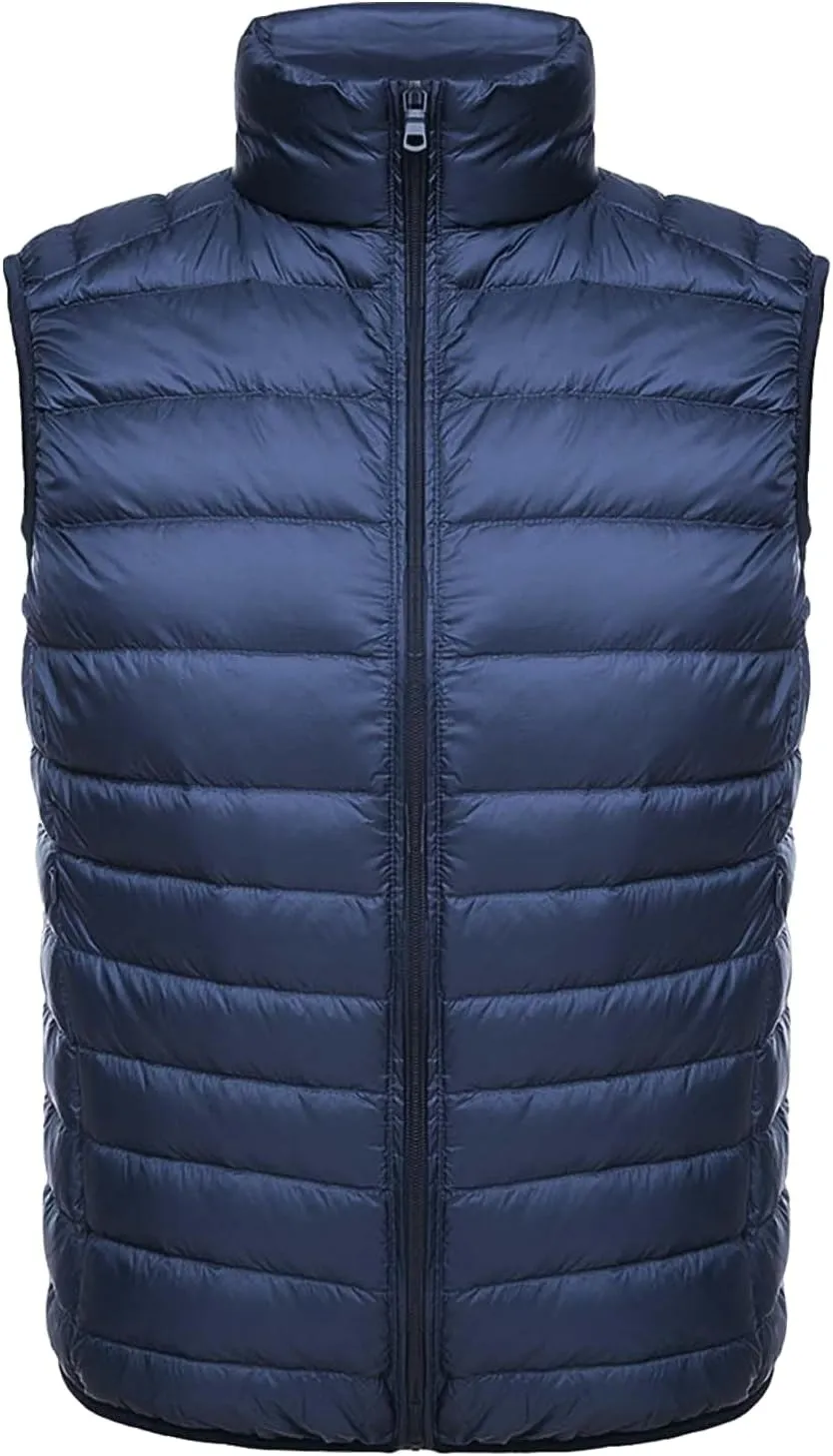 Mens Lightweight Insulated Puffer Vest Stand Collar Sleeveless Puffy Jacket Casual Warm Down Outerwear for Work Travel