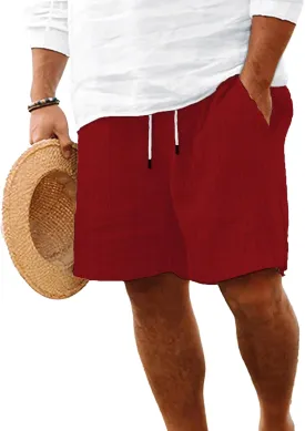 Mens Linen Shorts Flat Front Casual Elastic Waist Drawstring Summer Beach Vacation Shorts with Pocket (9Inch)