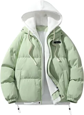 Men's Winter Coat Long Sleeve Zip Up Puffer Jackets Cold Proof Padded Warm Teen Boys Fashion Comfy Parka Coat