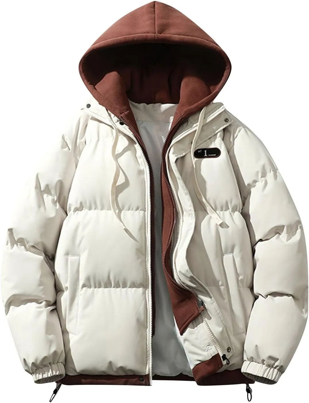 Men's Winter Coat Long Sleeve Zip Up Puffer Jackets Cold Proof Padded Warm Teen Boys Fashion Comfy Parka Coat