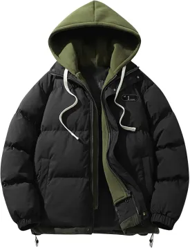 Men's Winter Coat Long Sleeve Zip Up Puffer Jackets Cold Proof Padded Warm Teen Boys Fashion Comfy Parka Coat