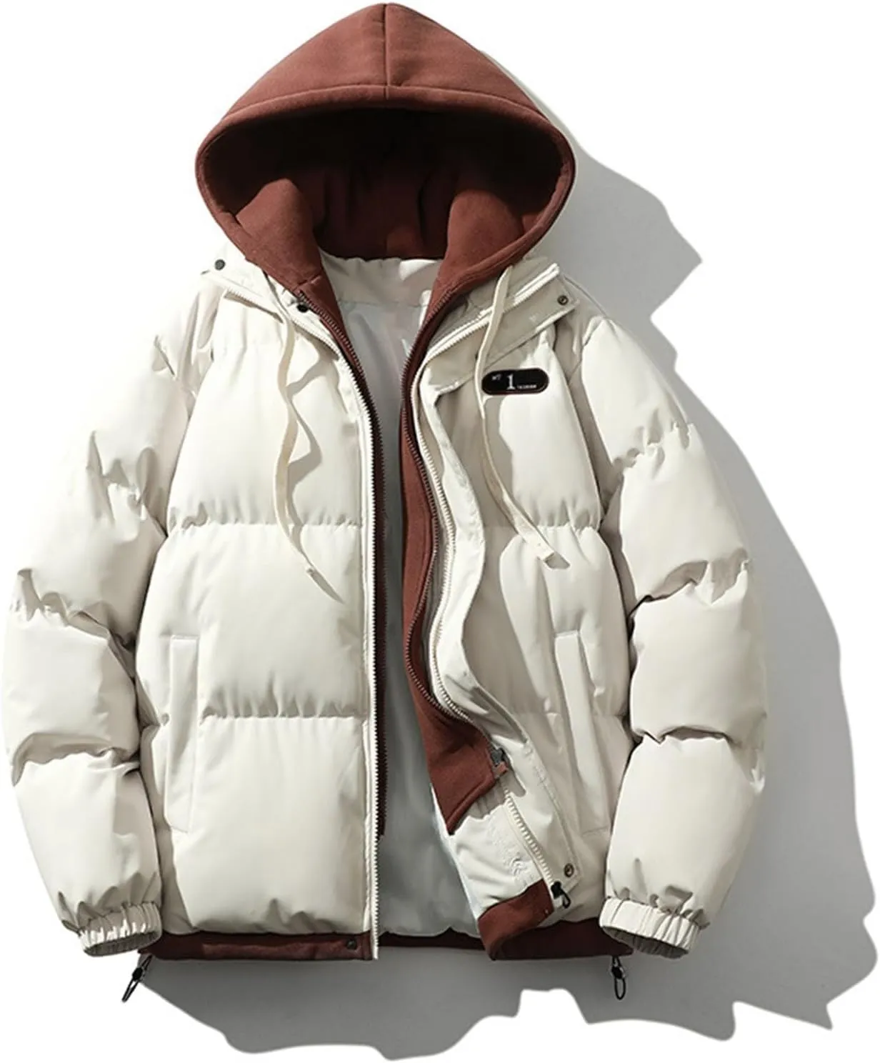 Men's Winter Coat Long Sleeve Zip Up Puffer Jackets Cold Proof Padded Warm Teen Boys Fashion Comfy Parka Coat
