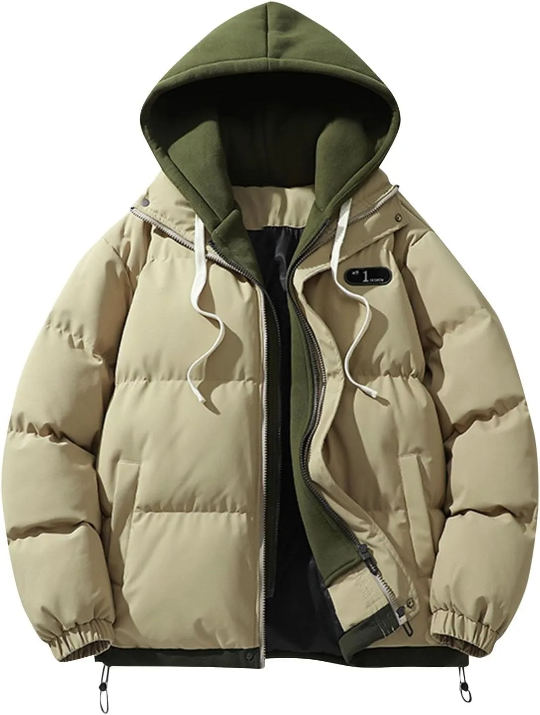 Men's Winter Coat Long Sleeve Zip Up Puffer Jackets Cold Proof Padded Warm Teen Boys Fashion Comfy Parka Coat