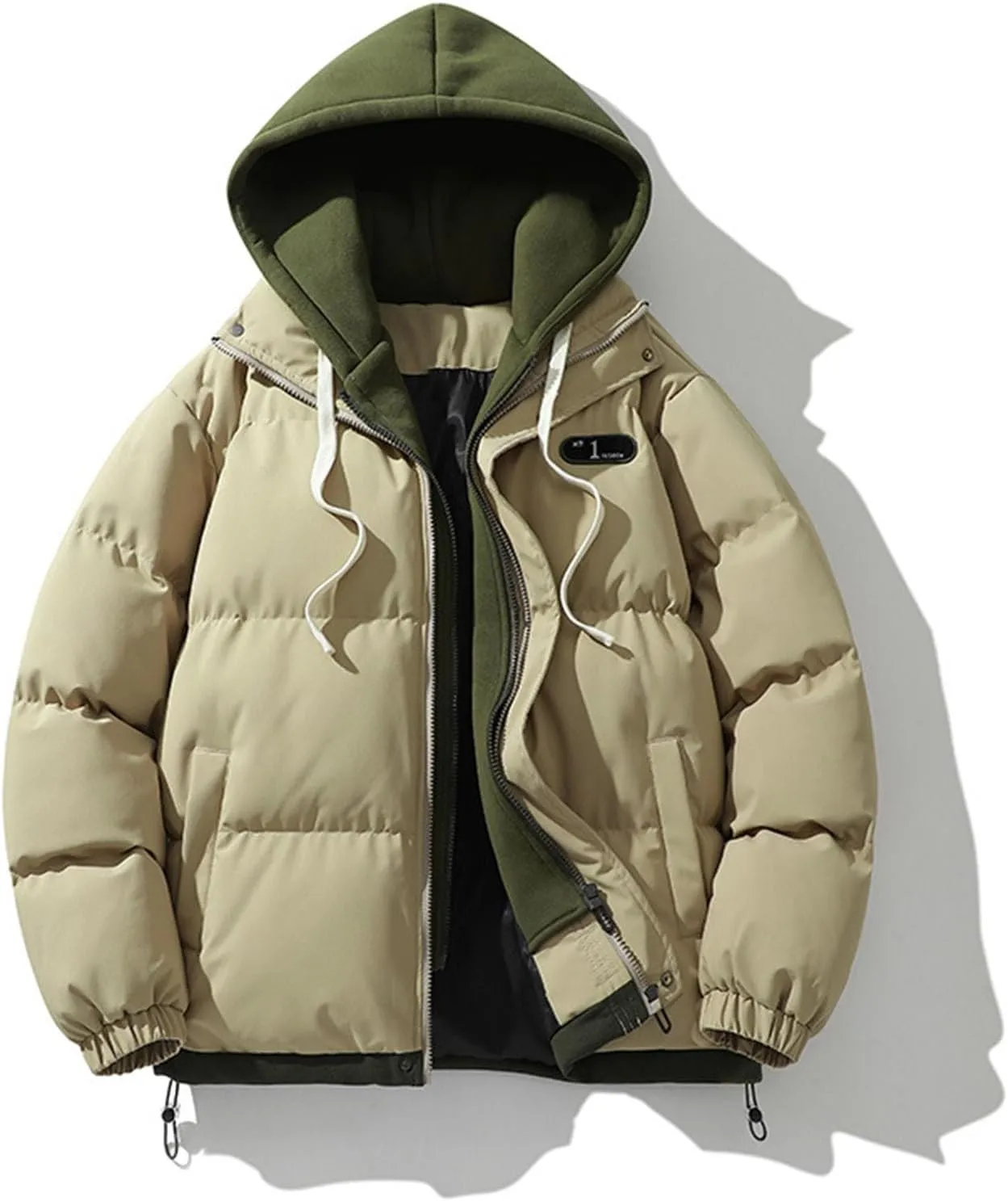 Men's Winter Coat Long Sleeve Zip Up Puffer Jackets Cold Proof Padded Warm Teen Boys Fashion Comfy Parka Coat
