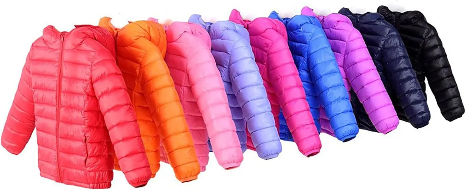 RKSTN Children's Fashion Winter Coats Solid Color Lightweight Down Jacket with Hood Zip Up Quilted Puffer Jackets