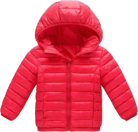RKSTN Children's Fashion Winter Coats Solid Color Lightweight Down Jacket with Hood Zip Up Quilted Puffer Jackets