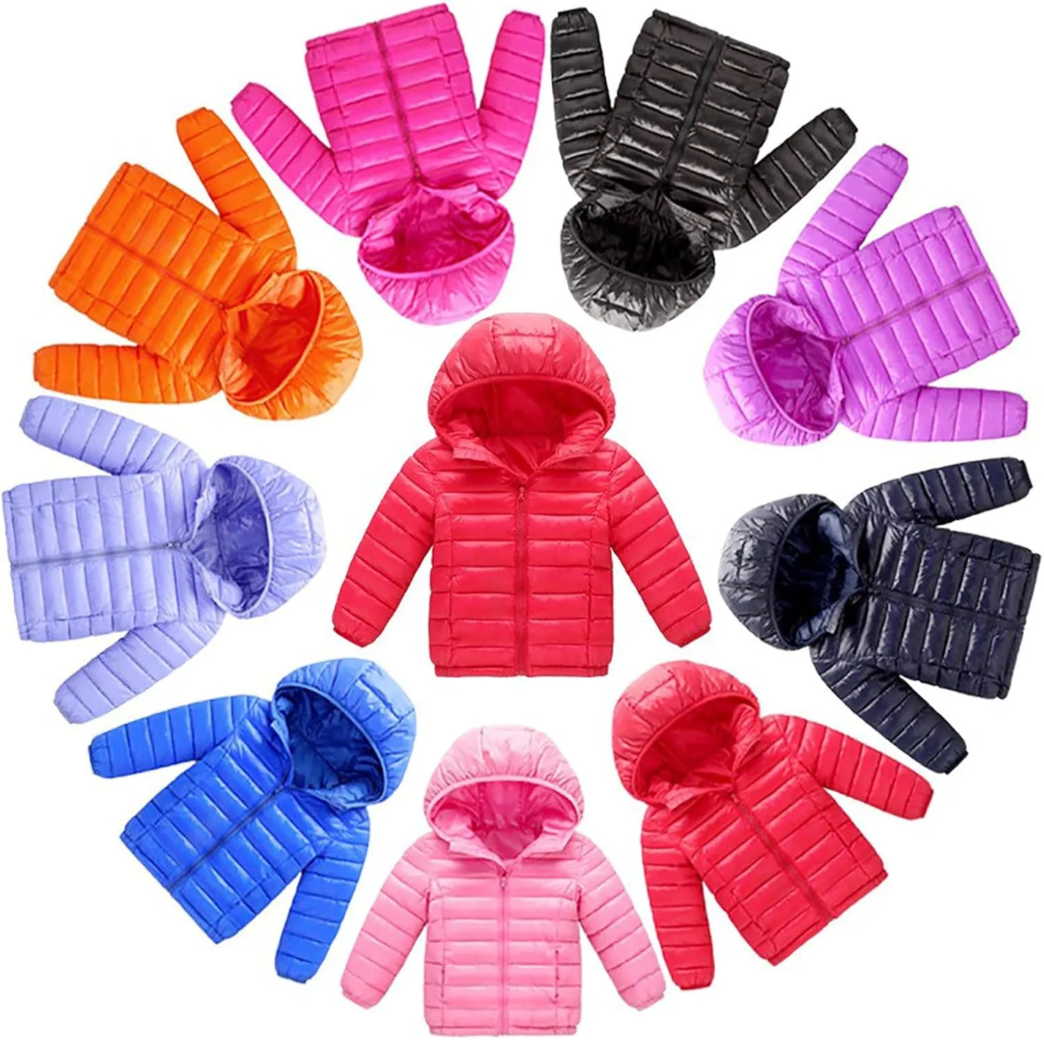 RKSTN Children's Fashion Winter Coats Solid Color Lightweight Down Jacket with Hood Zip Up Quilted Puffer Jackets