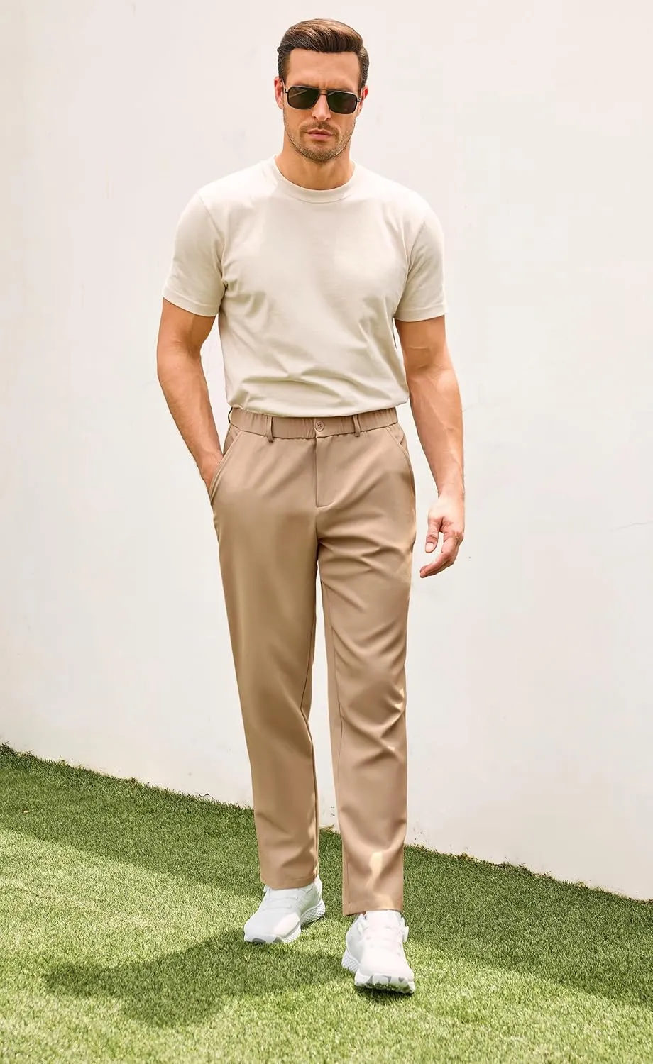 Runcati Mens Golf Pants Stretch Slim Fit Hiking Travel Sweatpants Flat-Front Dress Pants
