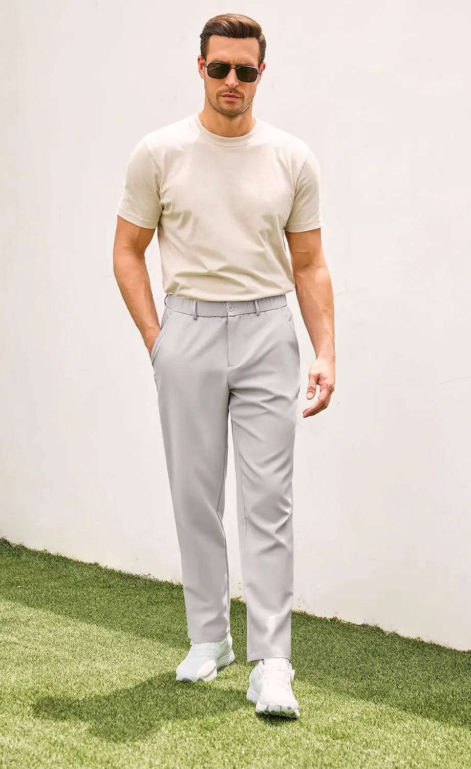 Runcati Mens Golf Pants Stretch Slim Fit Hiking Travel Sweatpants Flat-Front Dress Pants