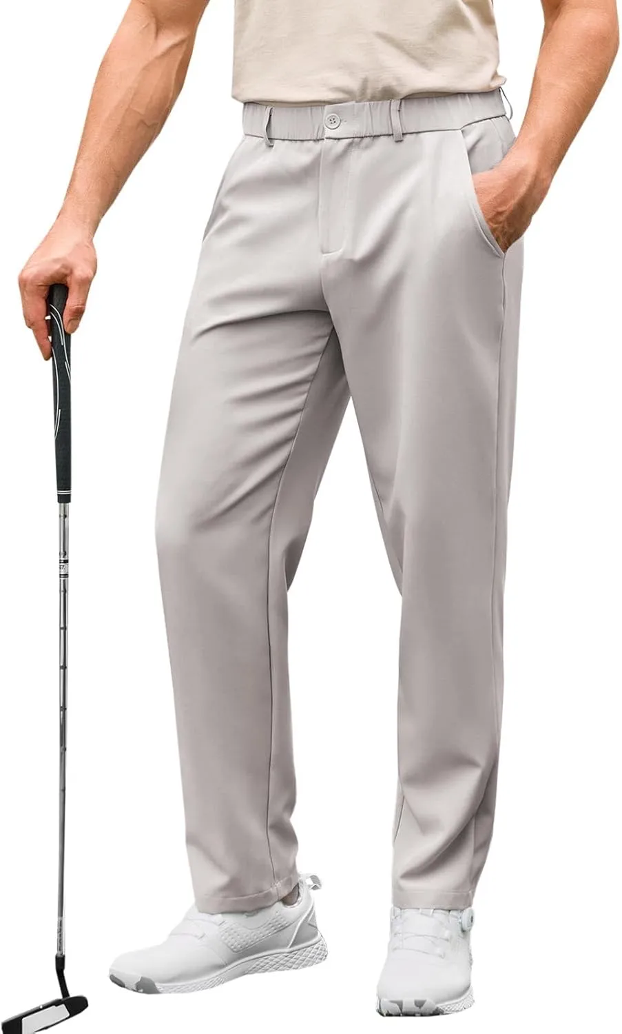 Runcati Mens Golf Pants Stretch Slim Fit Hiking Travel Sweatpants Flat-Front Dress Pants