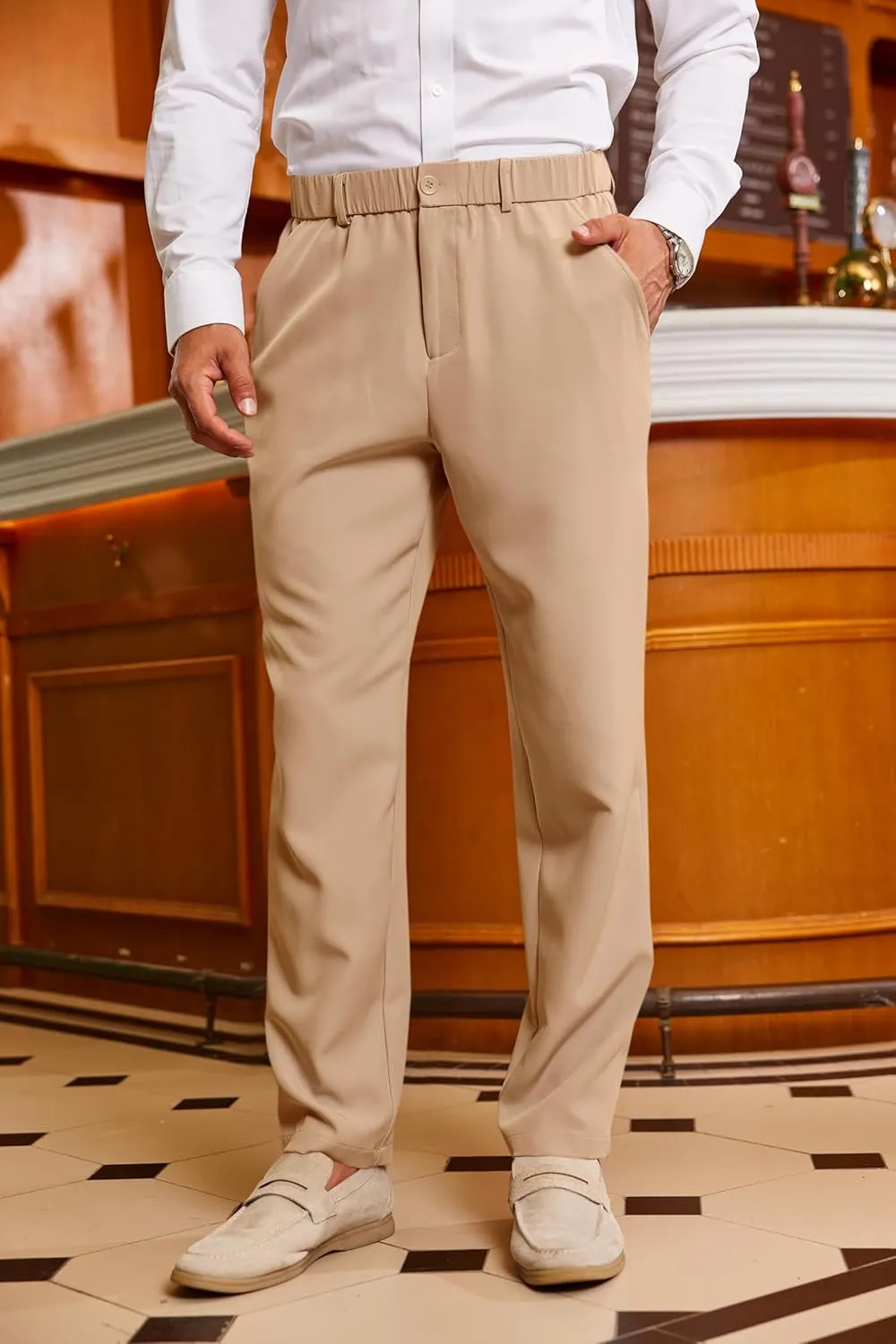 Runcati Mens Golf Pants Stretch Slim Fit Hiking Travel Sweatpants Flat-Front Dress Pants