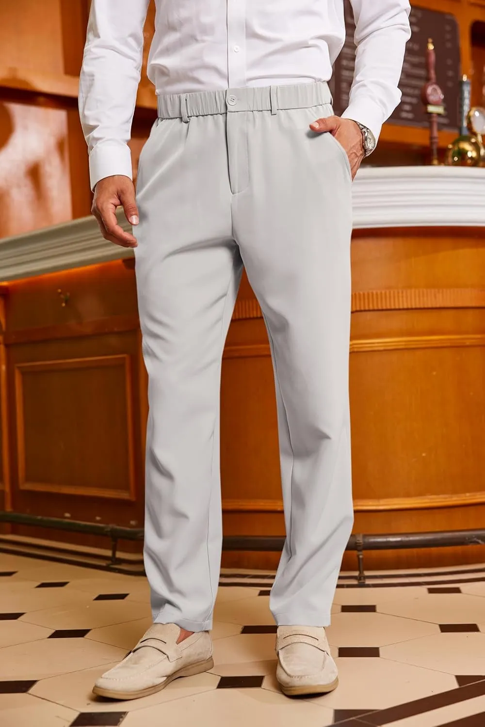 Runcati Mens Golf Pants Stretch Slim Fit Hiking Travel Sweatpants Flat-Front Dress Pants