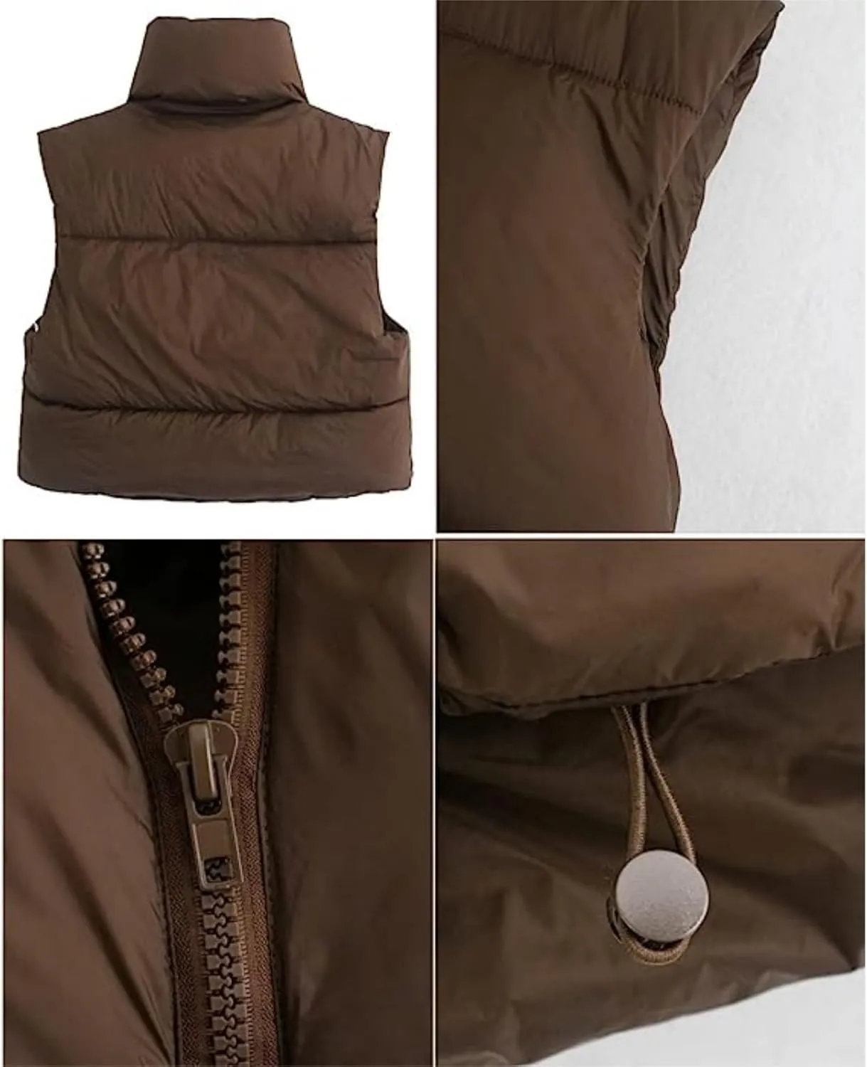 Shiyifa Women's Fashion High Neck Zipper Cropped Puffer Vest Jacket Coat