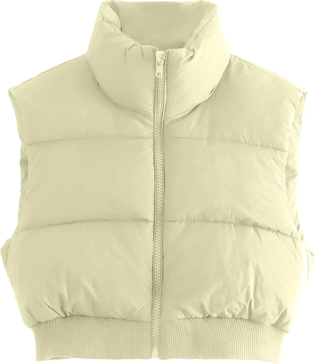 Shiyifa Women's Fashion High Neck Zipper Cropped Puffer Vest Jacket Coat