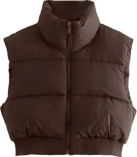 Shiyifa Women's Fashion High Neck Zipper Cropped Puffer Vest Jacket Coat